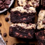 Side view of cookie dough brownies.