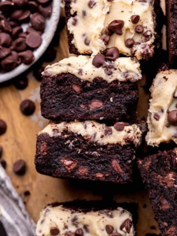 Side view of cookie dough brownies.