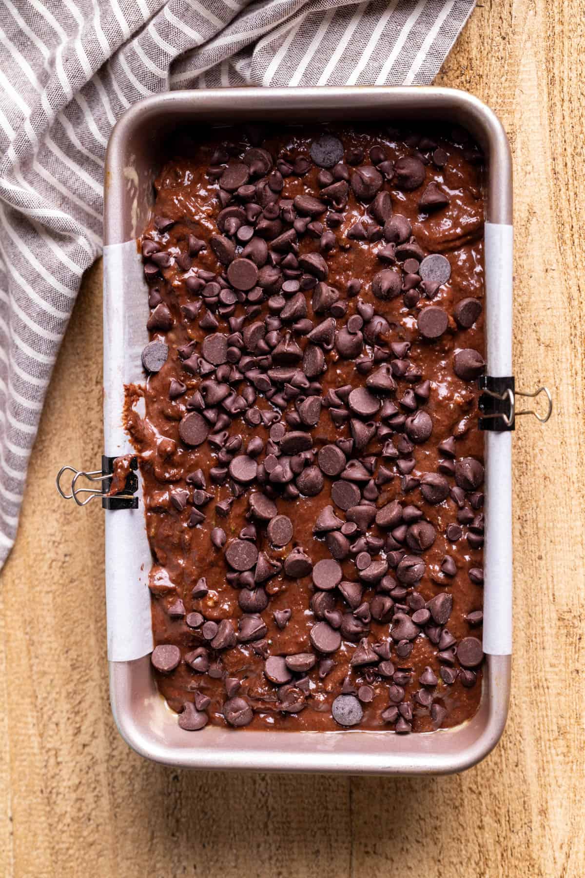 Zucchini bread batter in a pan.