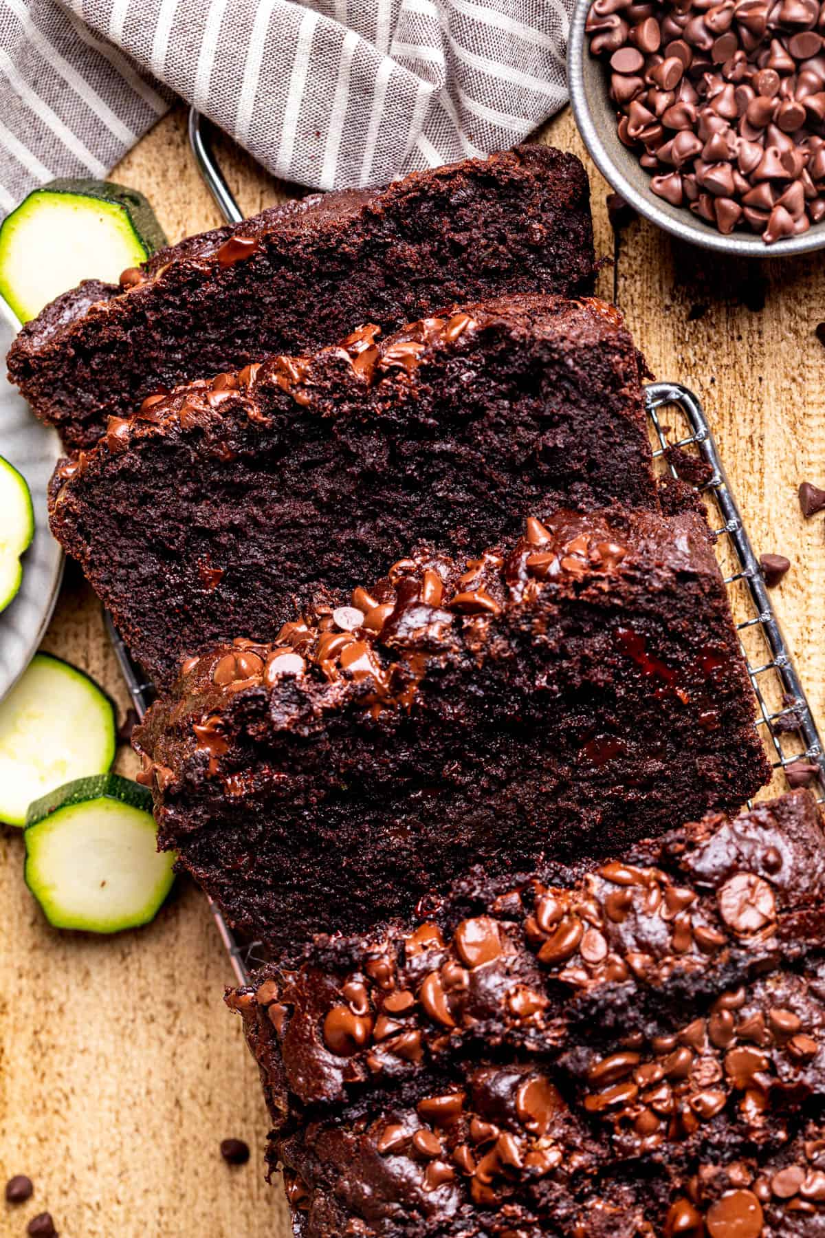 Top view of chocolate zucchini bread.