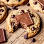 Bite missing from chocolate caramel cookies.