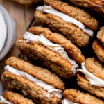 Close up of oatmeal cream pies on its side.