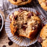 Bite missing from peanut butter banana muffins.