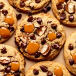 Twix cookies on parchment paper.