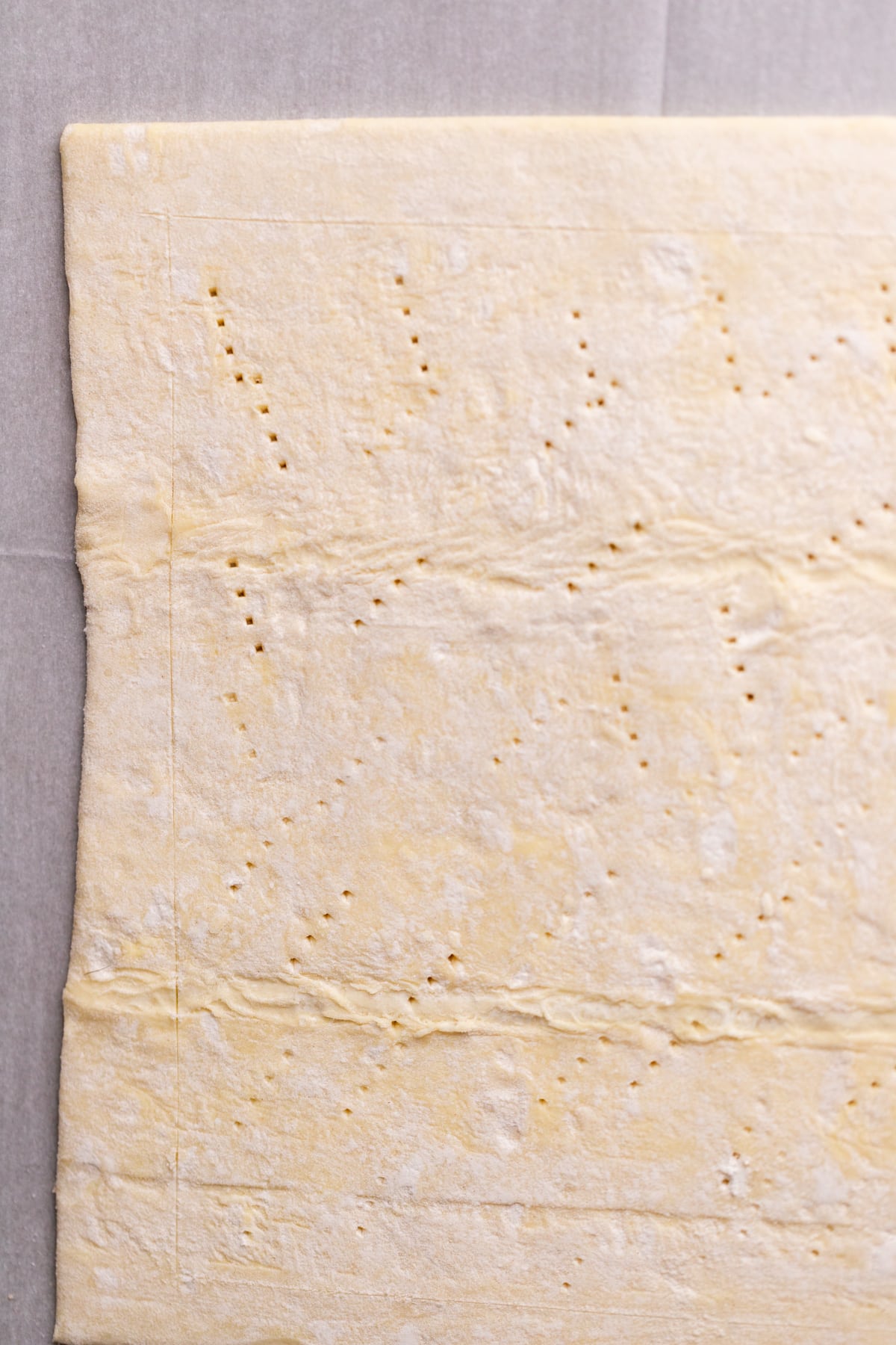 Puff pastry on parchment paper.