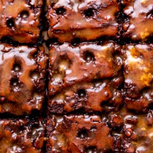 Top view of salted caramel brownies