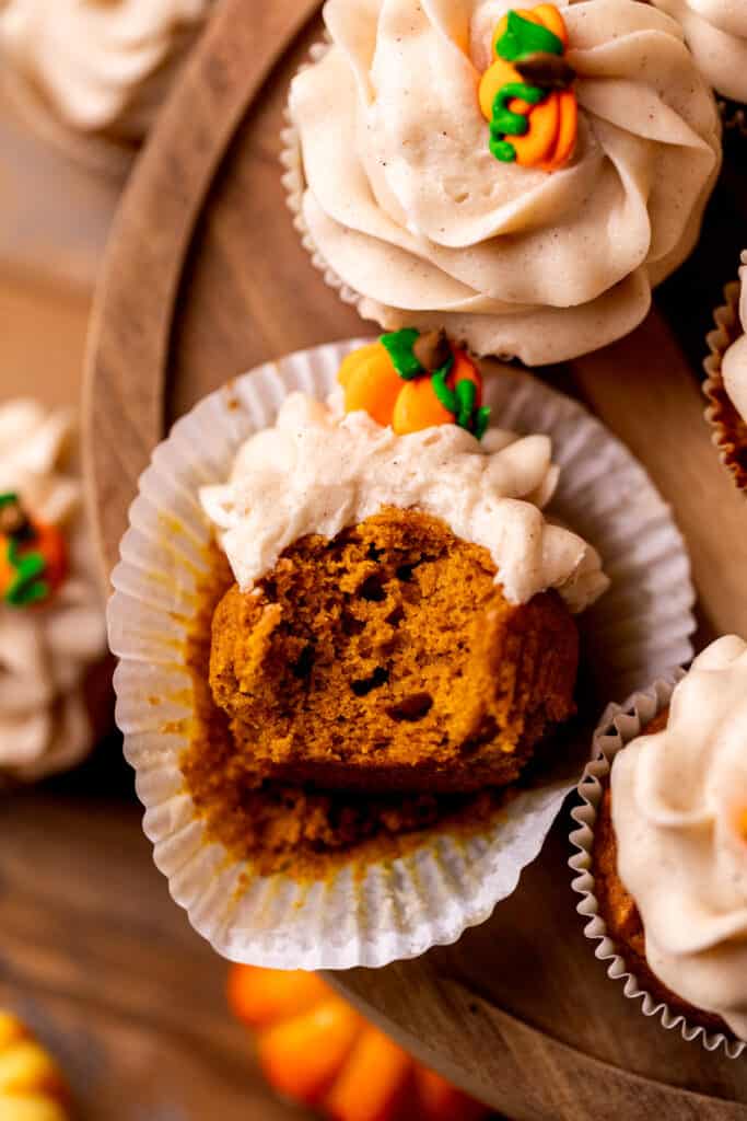 Top view of a bite missing from cupcake.