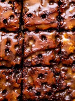 Top view of salted caramel brownies