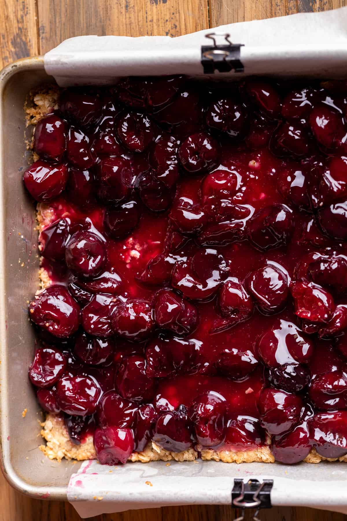 Cherry filling in the pan.
