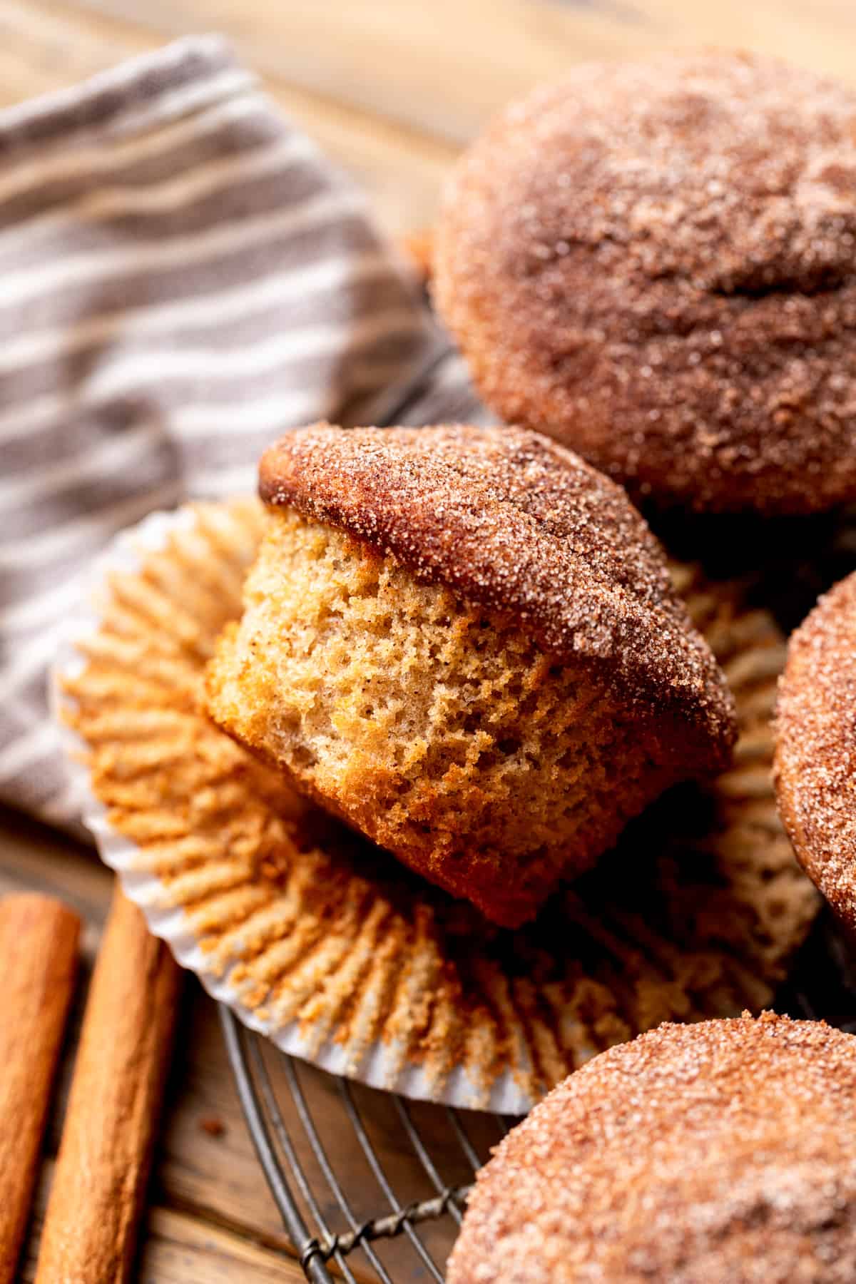 Side view of apple cider muffins.