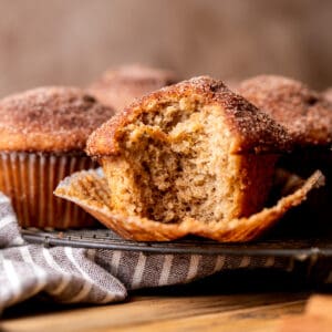 Bite missing from apple cider muffin.