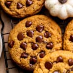Close up of pumpkin chocolate chip cookies.