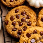 Close up of pumpkin chocolate chip cookies.