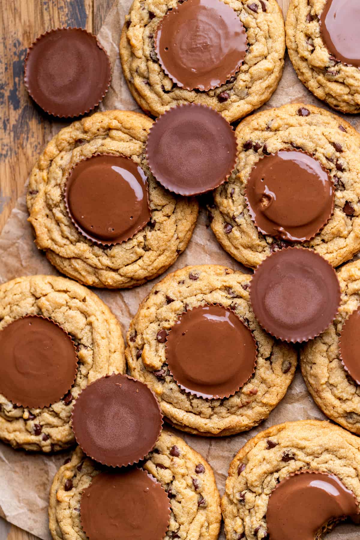Reese's cup peanut butter cookies on parchment paper.