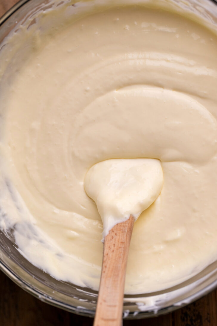 Cheesecake batter in a bowl.