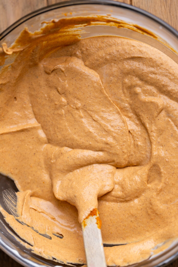 Pumpkin batter in a bowl.