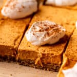 Side view of pumpkin pie cookie bars.