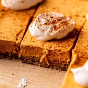 Side view of pumpkin pie cookie bars.