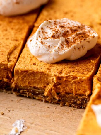 Side view of pumpkin pie cookie bars.