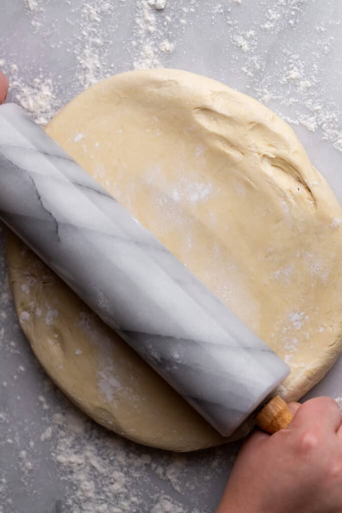 Rolling out the dough,