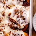 Top view of pecan pie cinnamon rolls.