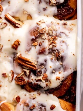 Top view of pecan pie cinnamon rolls.