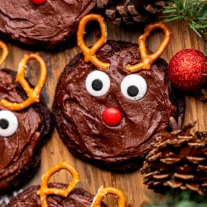 Close up of reindeer cookies.