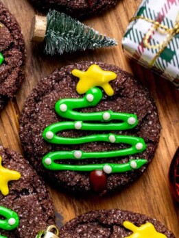 Close up of Christmas tree cookies.