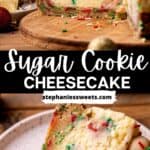 Pinterest pin for sugar cookie cheesecake.