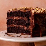 Nutella cake on top of cake stand.