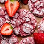 Top view of strawberry crinkle cookies.