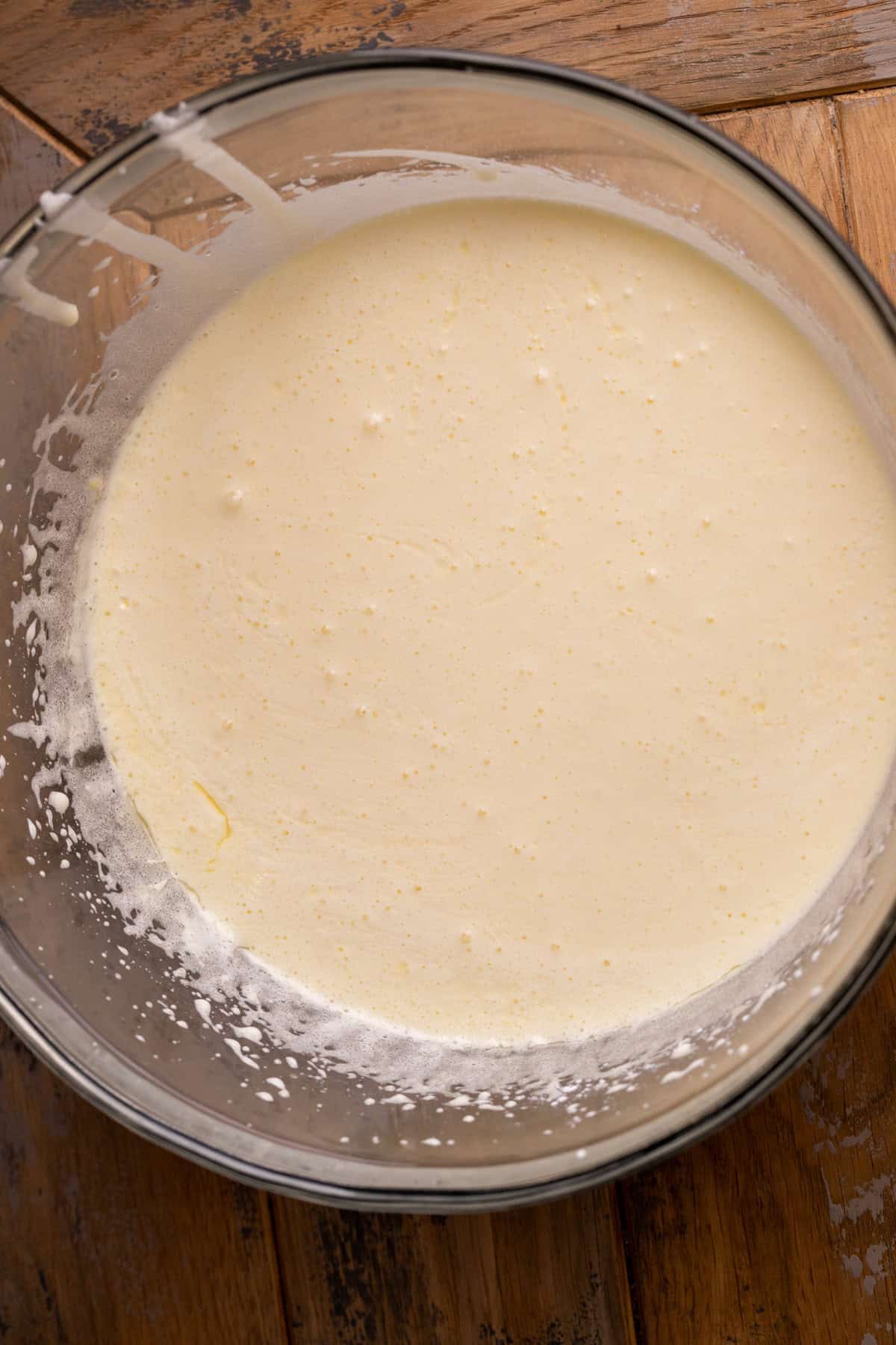 Wet ingredients in a glass bowl.