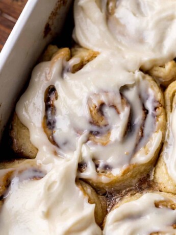Close up of no yeast cinnamon rolls.