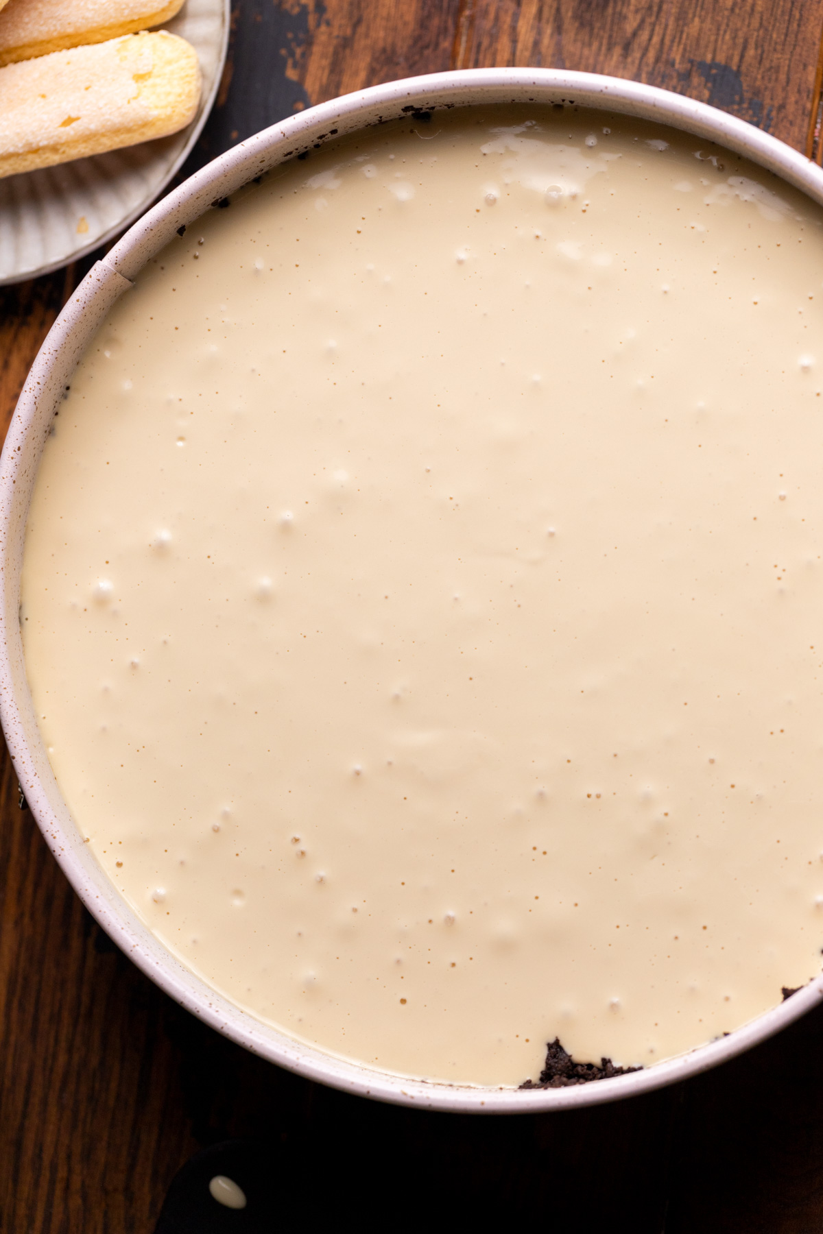 Cheesecake batter in the pan.