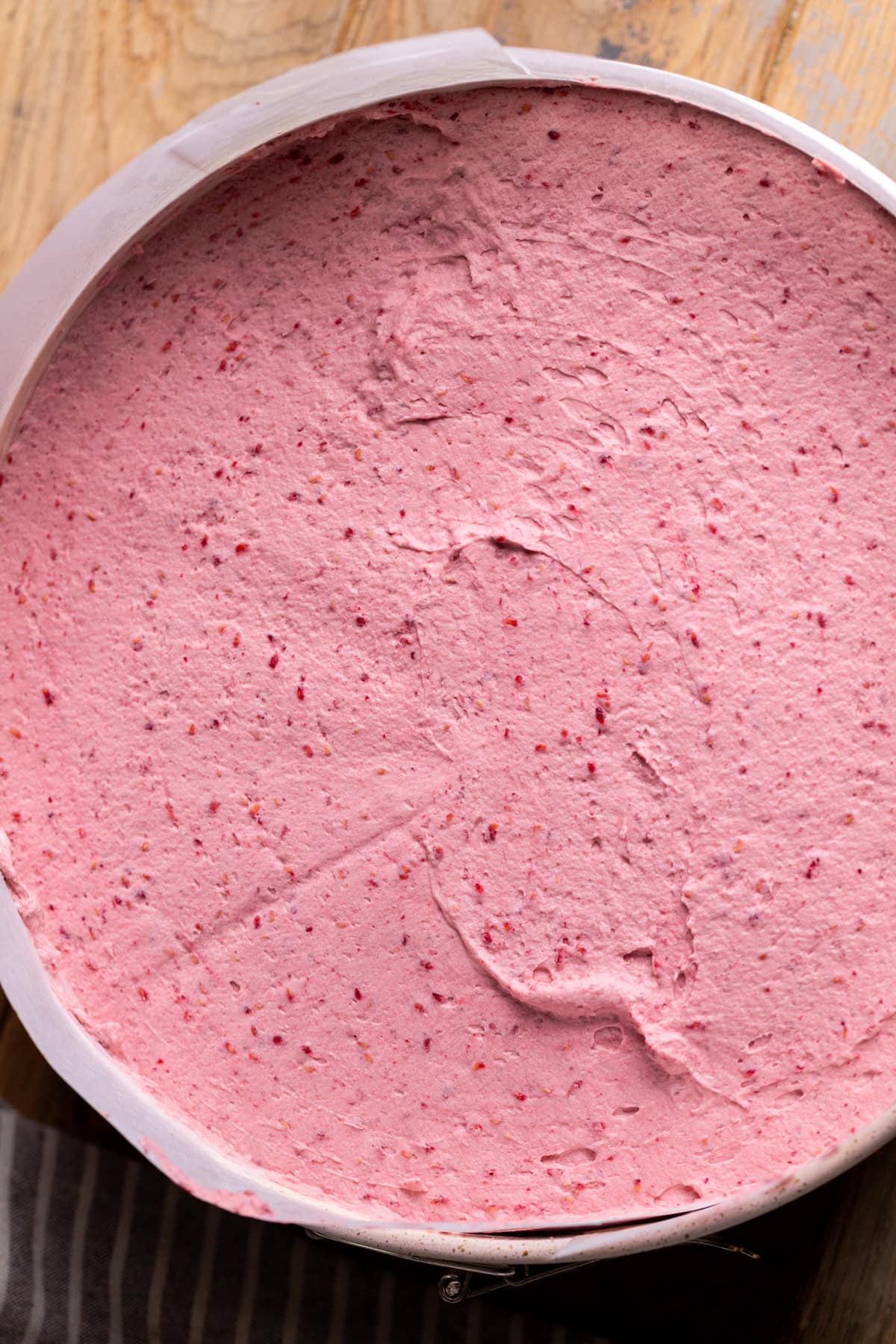 Raspberry mousse in pan.