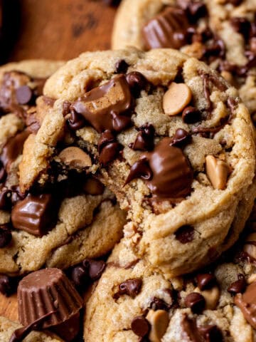 Bite missing from Reese's peanut butter chip cookies.