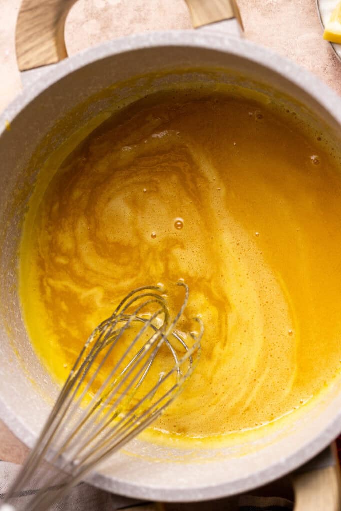 Cooked curd in a pot.