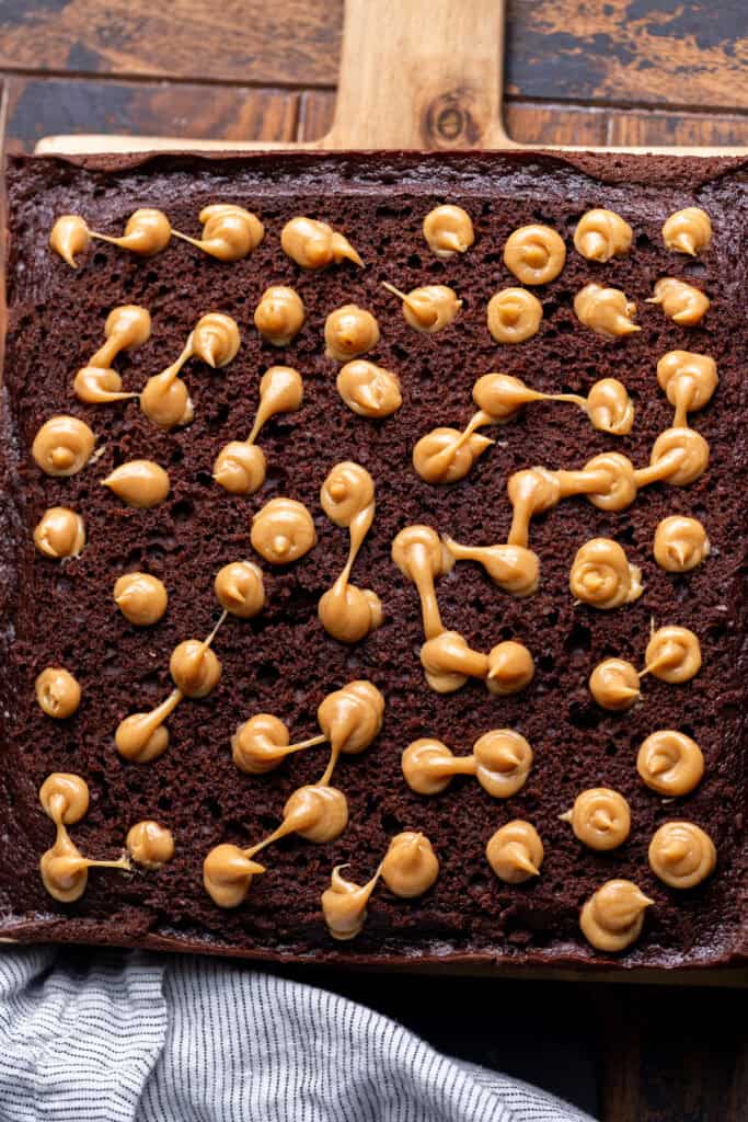 Cake holes filled with peanut butter filling.