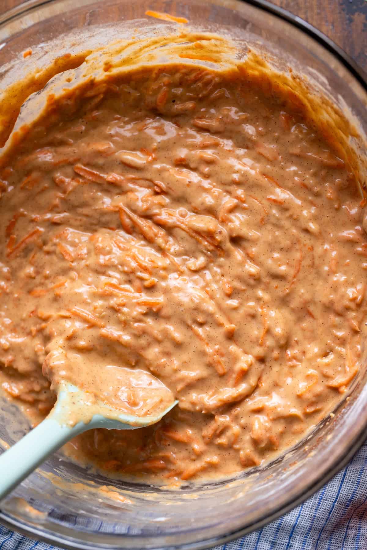 Carrot cake batter in a bowl.