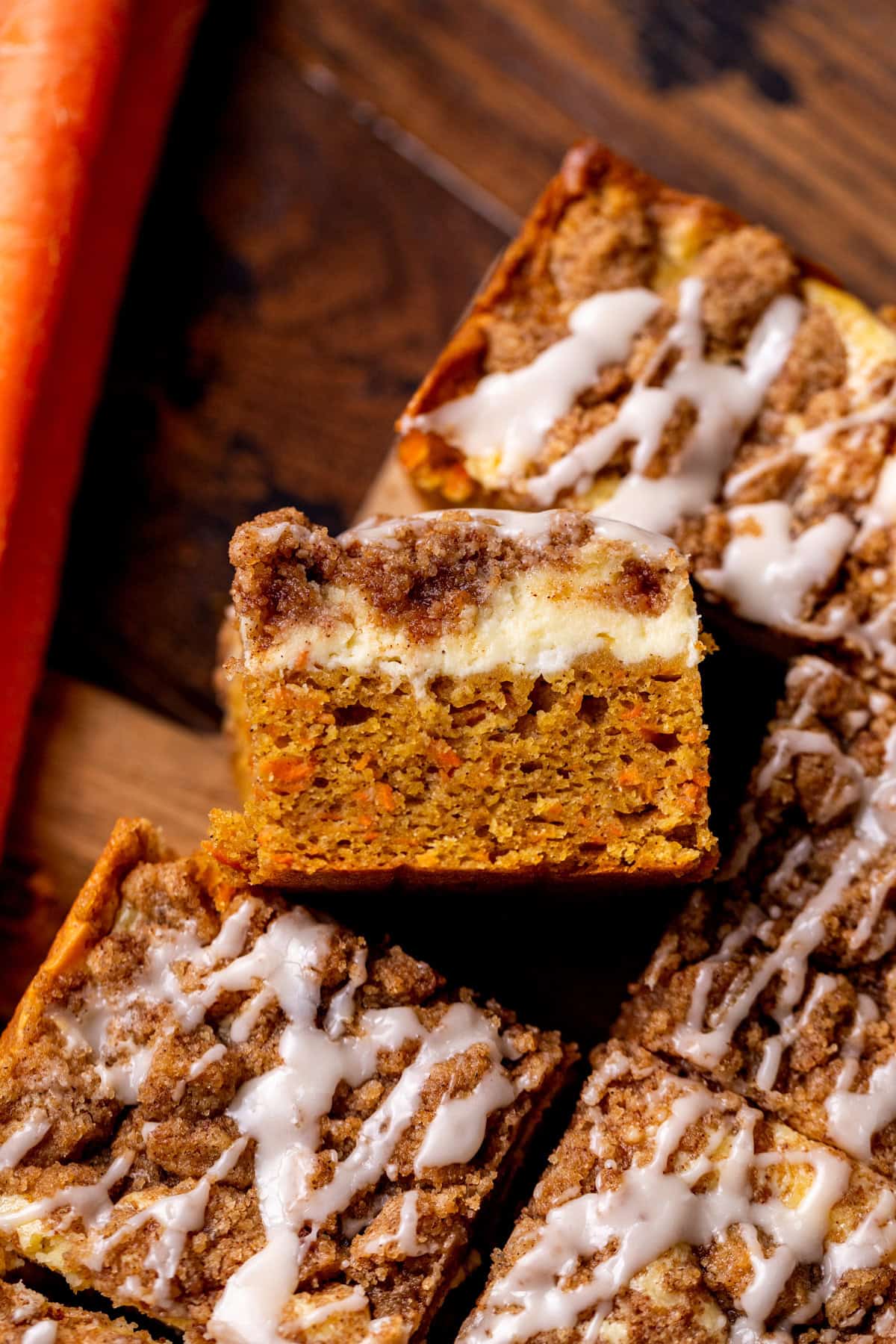 Top view of a carrot cake coffee cake slice.