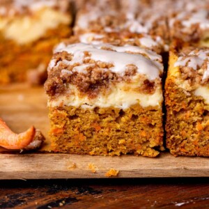 Side view of carrot cake coffee cake.