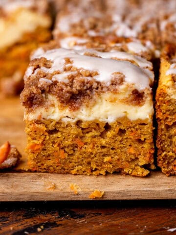 Side view of carrot cake coffee cake.