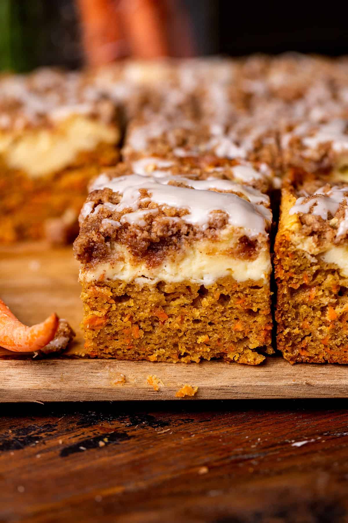 Side view of carrot cake coffee cake.