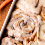Top view of carrot cake cinnamon rolls.