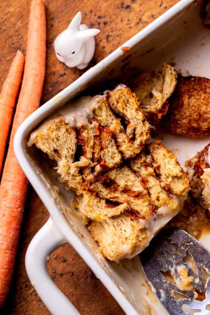 One roll cut in half in the pan.