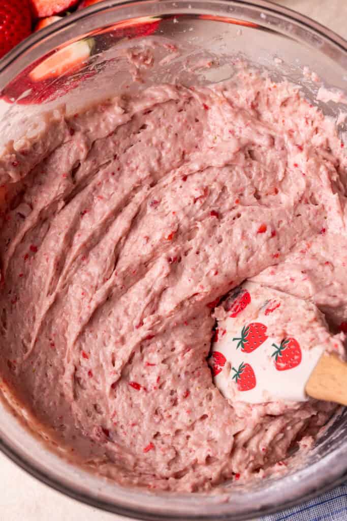 Strawberry cake batter in a bowl.