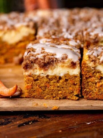 Side view of carrot cake coffee cake.