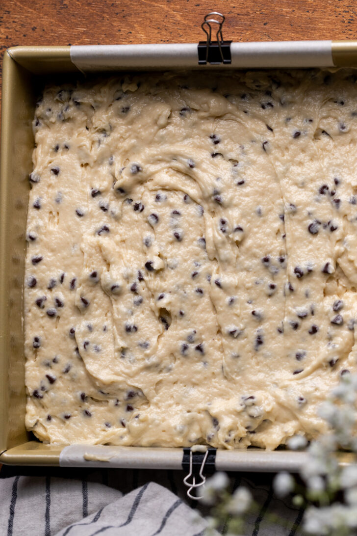 Cake batter in the pan.