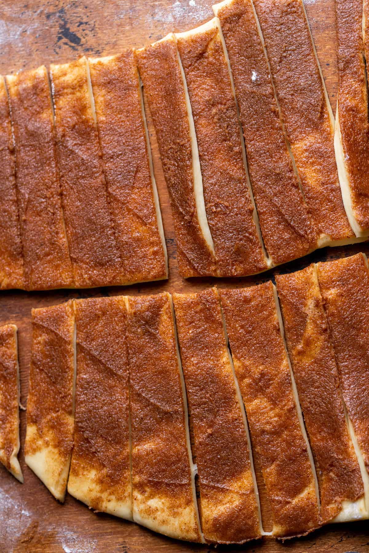 Dough cut into strips.