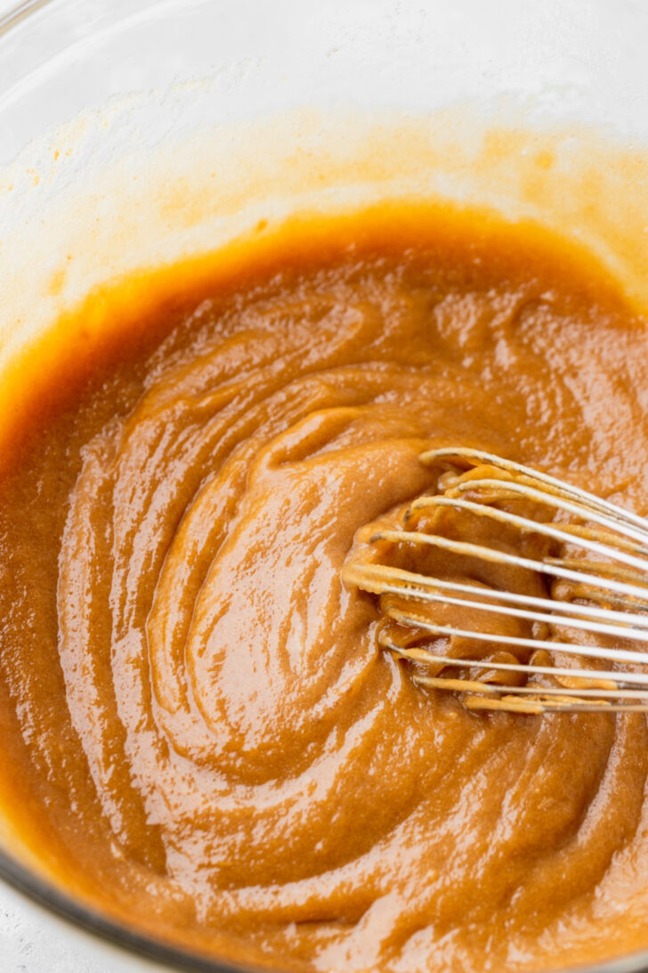 Wet ingredients in a bowl.